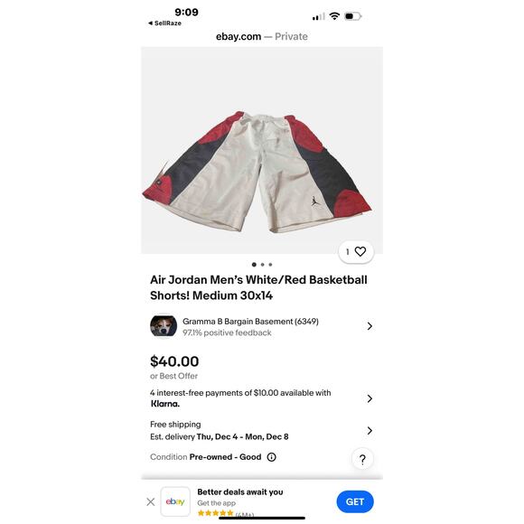 Air Jordan Basketball Shorts White/Red/Black Men's Size M - Picture 3 of 16